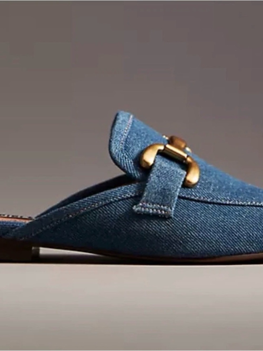 Anthropologie Bibi Lou Zagreb Slip On Loafers Denim Gold Trim - Picture 2 of 9